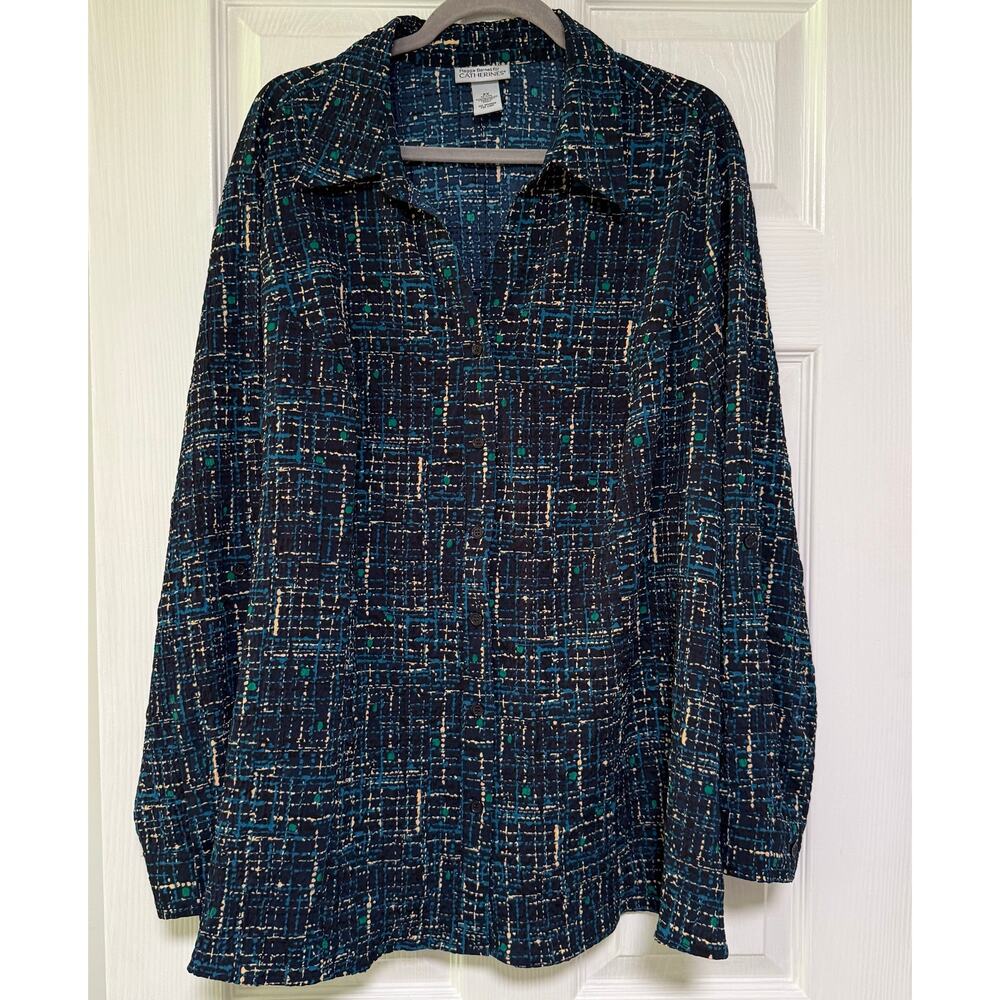 Catherines Women's Abstract Print Button Down Rol… - image 1